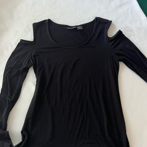 Tahari long sleeve open shoulders black blouse